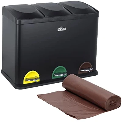 Imagen de Pack de Cubo reciclaje ecológico 45 litros 3 compartimentos CON rollo 20 bolsas basura Litros, / cubos recicl