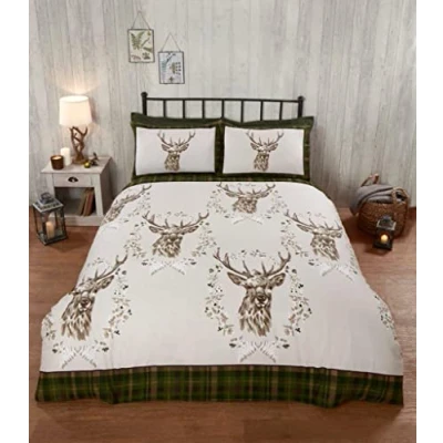 Imagen de Rapport Home Juego de Funda edredón Invierno 100% Franela algodón Cepillado Angus Stag (Individual, Verde)