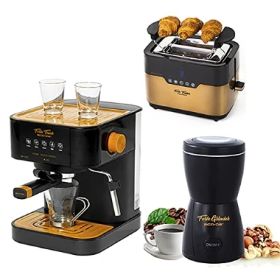 Imagen de ECODE® Pack Cafetera Espresso FORTE TOUCH + Tostadora TOASTER Molinillo de café GRINDER. Desayuno