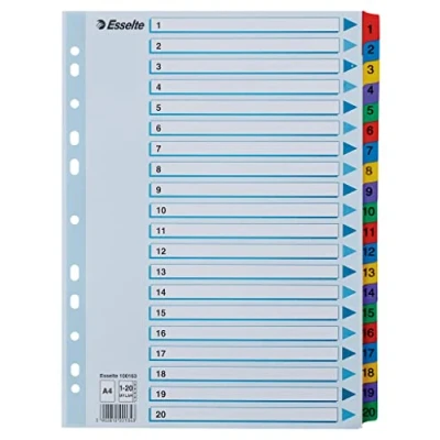 Imagen de Esselte Mylar 100163 Separadores para archivador (A4, divisiones 1 20), multicolor