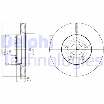 Imagen de DELPHI BG4290 Disco de freno 255 25 5 ventilado aceitado sin procesar cojinete rueda, anillo sensor ABS TOYOTA: Prius III Hatchback, LEXUS: CT