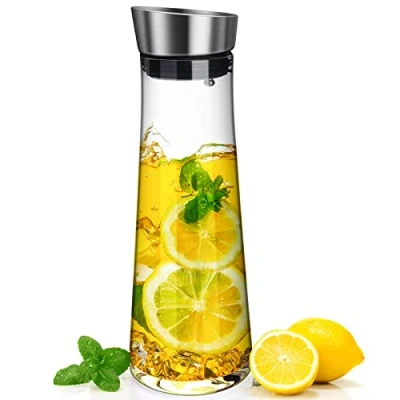 Imagen de Csuntikulo Jarra de Agua Vidrio, 1 Litros Vidrio Borosilicato con Tapa Acero Inoxidable para Fría Caliente té Helado Vino Café Leche y Jugo Transparente