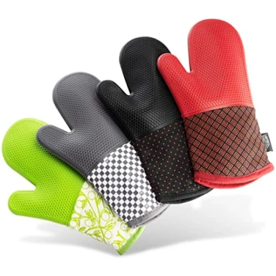 Imagen de LauterSchutz® Guantes Horno por Pares de Silicona para un Agarre óptimo y Resistencia al Calor (Calor Contacto: 250C) (Negro, sólida)