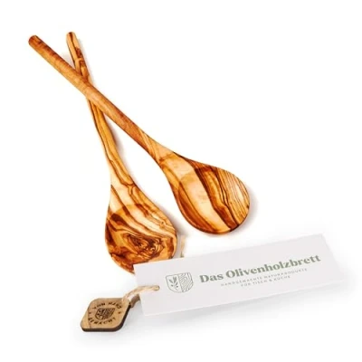 Imagen de DAS OLIVENHOLZBRETT® / Juego de 2 cucharas cocina madera olivo con cabeza redonda y mango redondo/cuchara madera/cuchara 30