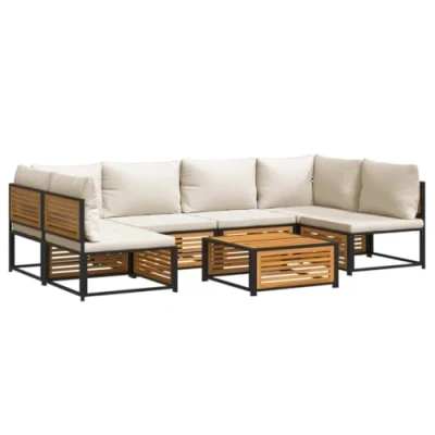 Imagen de vidaXL Set de sofás jardín con Cojines 7 pzas Madera Maciza Acacia, Juego Muebles jardín, Exterior, sofá para