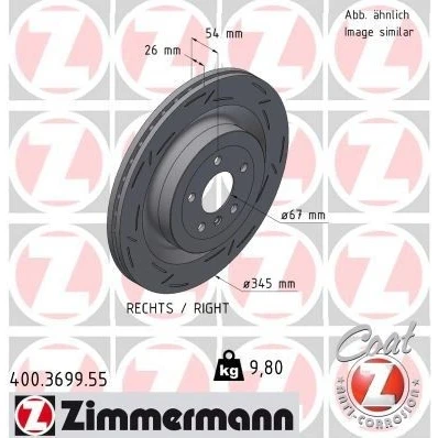 Imagen de ZIMMERMANN 400.3699.55 Disco de freno 345 26 6/5 5 112 ventilación interna, ranurado revestido altamente carbonizado MERCEDES BENZ: Clase ML, GLS, GL