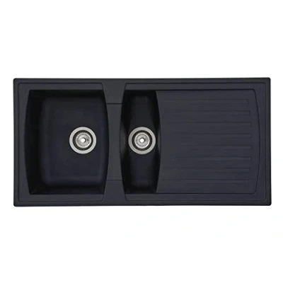 Imagen de Respekta fregadero de cocina Boston mineralita en negro/Fregadero empotrable 1,5 cubetas 100 x 50 cm/Lavabo adecuado para armarios inferiores 60 cm ancho