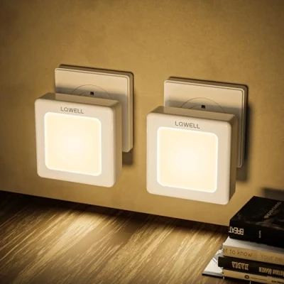 Imagen de LQWELL® LÁMpara de Noche Plegable con Sensor Crepuscular, Brillo Ajustable, Luz Enchufe AutomÁTica, OrientaciÓN Blanca CÁLida (Blanco, 2 Piezas)