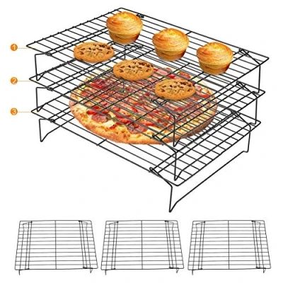 Imagen de Bandeja de Enfriamiento Acero Inoxidable 3 Niveles para Enfriar Galletas/Pan/Pasteles, Rejilla Antiadherente Hornear, 13,39 x 9,65 2,76 pulgadas