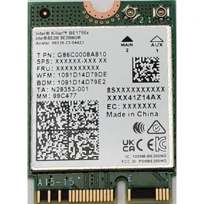 Imagen de Intel Killer BE200 1750x &amp; BT 5.4 Wi Fi 7 tarjeta con interfaz M.2. clave E para procesadores paquete individual. Latencia ultra baja ideal juegos, blanco/verde