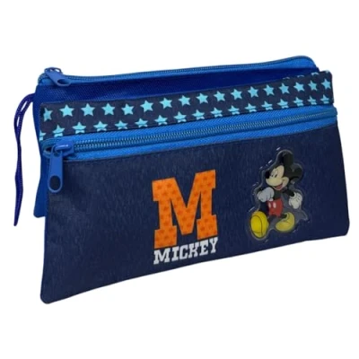 Imagen de CARTOON Estuche escolar con 3 compartimentos, varios papelería, organizador, portalápices de colores, Mickey Mouse, Organizador bolso