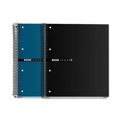 Imagen de Enri STATUS, Pack de 2 Cuadernos A5+, Cuadricula 5x5, Tapa Extradura, Espiral, 5 Bandas Color, 160 hojas, Colores Negro y Azul