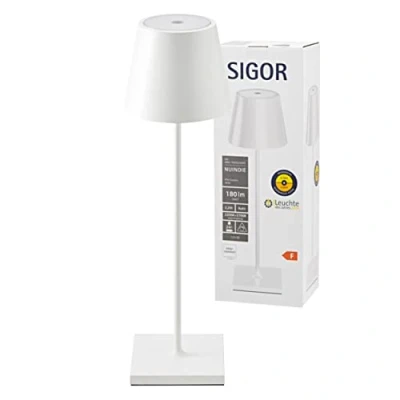 Imagen de SIGOR Nuindie Lámpara de mesa con pila led regulable para interiores &amp; exteriores, altura 38 cm, recargable Easy Connect, 24 h iluminación, Blanco polar