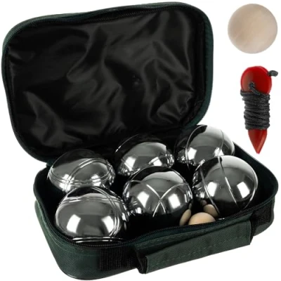 Imagen de KRUZZEL Boule 23440 Juego de 6 bolas con accesorios para actividades al aire libre motivos grabados