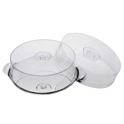 Imagen de APS 652 plato para tartas con 2 bonetes, de acero inoxidable asas y bonetes (alturas 7cm + 11cm, 30 cm) duradero apilable, Made in Germany, transparente