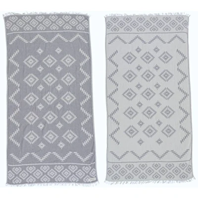 Imagen de Bersuse 100% Algodon Teotihuacan Toalla Turca Fouta de Playa y Baño Doble Capa Diseño Azteca, Oeko Tex 95 x 175 cm, Gris Plateado