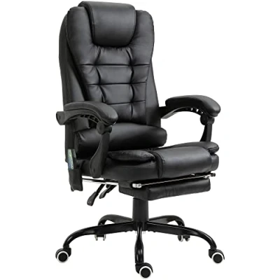 Imagen de Vinsetto Silla de Oficina con 7 Puntos Masaje Giratoria Escritorio Reposapiés Retráctil Altura Ajustable Control Remoto y Tejido PU Negro