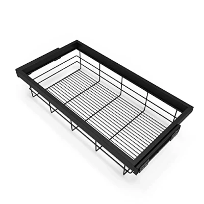 Imagen de EMUCA Kit de Cesta Alambre y Bastidor guías con Cierre Suave para Armario, Regulable, módulo 900mm, Negro Texturizado