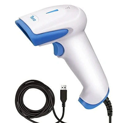 Imagen de Tera 1D Láser Escáner de Código Barras Lector USB con Cable Portátil en Material Antibacteriano, Plug and Play, 3106 (Blanco Azul)