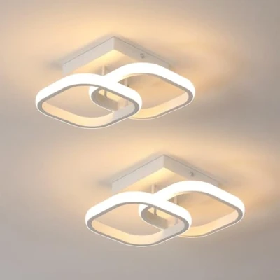 Imagen de Comely 2 Paquetes LED de Techo Modernas, 24W 2700LM Pequeña Lámpara Interior Cuadrada para Dormitorio, Pasillo, Balcón, Luz Cálida 3000k, Blanco, 24cm
