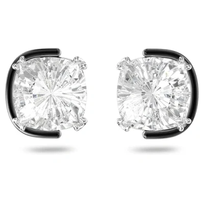Imagen de Swarovski Pendientes Harmonia para Mujer, botón, Cristales transparentes, Talla Cojín, Baño de Rodio, Colección