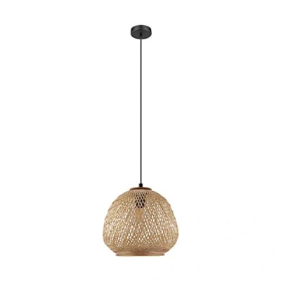 Imagen de Eglo Dembleby Lámpara colgante vintage de 1 foco, natural, estilo Hygge, con pantalla en forma cesta trenzada madera, para mesa comedor, salón, marrón claro, acero, casquillo E27