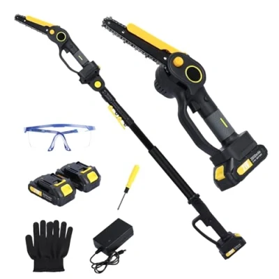 Imagen de HshDUti Sierra de poste inalámbrica 2 en 1 y mini motosierra con batería cargador, telescópica largo alcance 1,8 a 2,3 m (2,0 Ah)