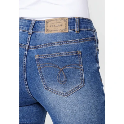 Imagen de Koroshi Pantalón Largo Jeans Slim con Acabado en Bordado Floral Color Azul para Mujer, de OSC, Talla 38