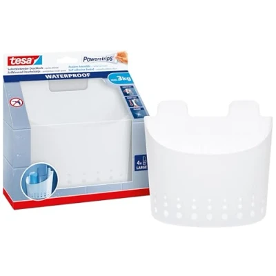 Imagen de tesa 59706 00000 02, Cesta para baño, grande Powerstrips Waterproof hasta 3 kg, blanco