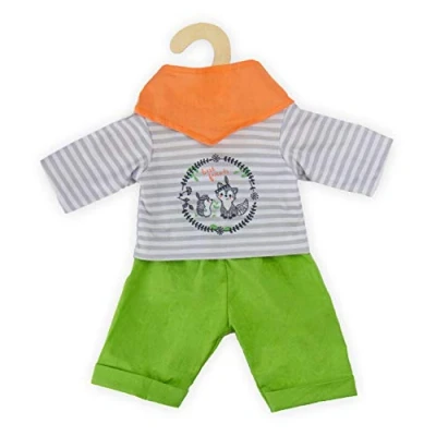 Imagen de Heless 2915 Conjunto de ropa para muñecas en diseño Foxy, 3 piezas con pantalón, camisa y bufanda, talla 35 45 cm