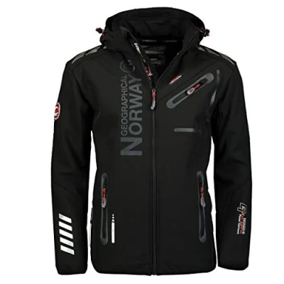 Imagen de Geographical Norway ROYAUTE Chaqueta softshell para hombre, impermeable, con capucha, cortavientos, táctica, de la marca Production, Navy Black, S