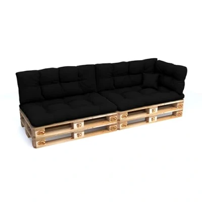 Imagen de POKAR Juego de Cojines 6 Piezas para Europalés Impermeable: 2X 120x80 +2X 120x40 + 1x 60x40 40x40, Sofá Paletas, sin Palés, Negro