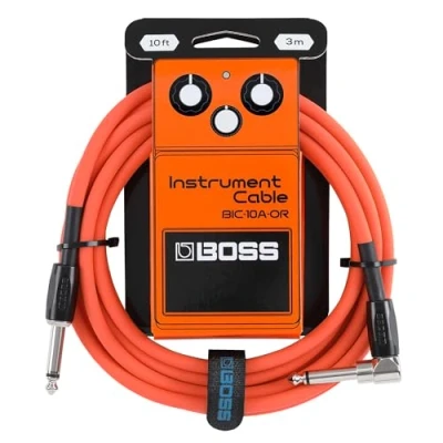 Imagen de BOSS Serie BIC 10A Cable de instrumento Conectores recto a ángulo ¼ pulgada 3 m longitud Cables para guitarra, bajo y más Silencioso resistente Naranja