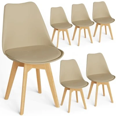 Imagen de FRUOGO Juego de 6 sillas Comedor con Patas Madera Maciza Haya, diseño escandinavo, Cocina tapizadas cómodos Cojines Asiento para Comedor, Cocina, salón, Dormitorio