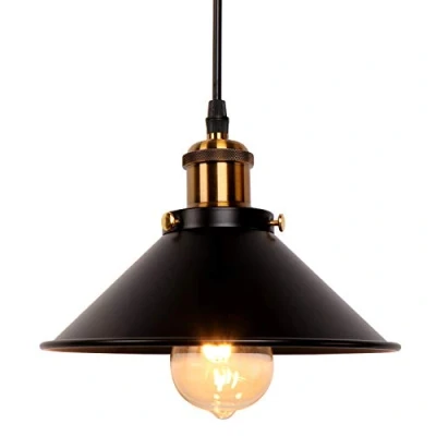 Imagen de Newrays Lámpara colgante negra retro vintage, sombrilla de hierro para loft, barra cocina, luz techo
