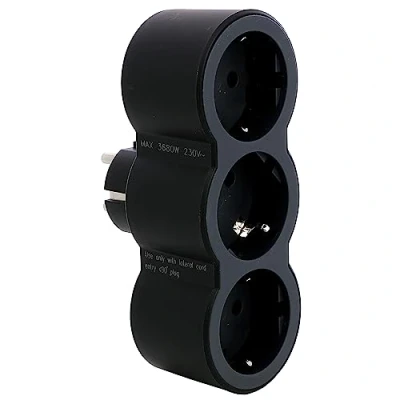 Imagen de Legrand 694519, Adaptadores 2P+T, 3 Tomas de enchufes/Corriente Frontales, Ladron enchufes, Color Negro/Gris Oscuro