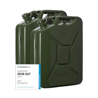 Imagen de Oxid7® 2x Bidón metálico de combustible 20 litros verde oliva Apto para gasolina, gasóleo y bioetanol gasolina 20L con homologación UN homologado