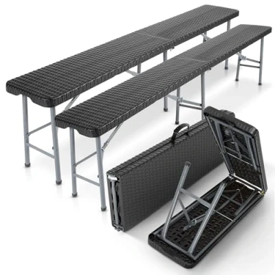 Imagen de Arebos 2X Banco Plegable para Cerveza I Asa de Transporte 183 x 28 43 cm Camping Garden Party Bench Beer Tent Bench, Set of 2 Negro