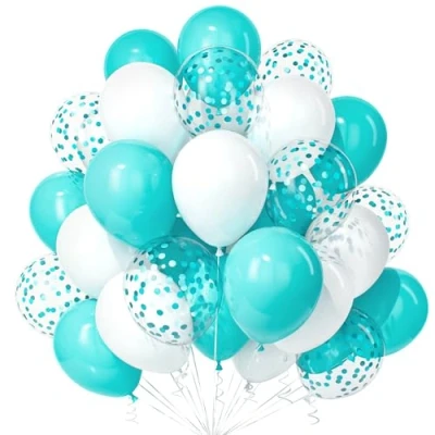 Imagen de Teselife Globos Azul Blanco, 30Piezas Blanco Teal Turquesa Confeti Globo Latex Mujer Niño Niña Hombres Cumpleaño Aniversario Compromiso Graduación Boda Despedida Soltera Tema Marino Náutico Deco