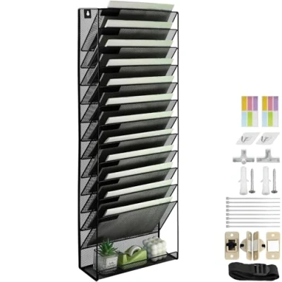 Imagen de IOUGDSEC soporte de pared malla A4 13 niveles para colgar en la pared, documentos revistas, organizador correo, estante almacenamiento metal duradera,