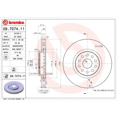 Imagen de BREMBO COATED DISC LINE 09.7074.11 Disco de freno 310 28 5 ventilación interna revestido ALFA ROMEO: 166