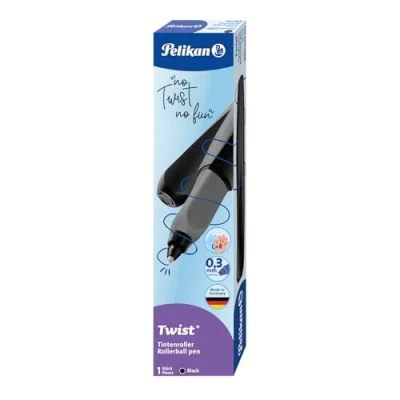 Imagen de Pelikan Twist Black, Bolígrafo Esferográfico Ergonómico, para Diestros y Zurdos, la Escuela Oficina, Punta M Indeformable, 2 Cartuchos KM Azules Incluidos, Recargable