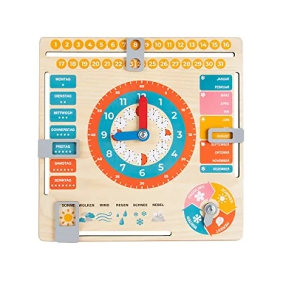 Imagen de FANCY Master Wood Сalendario para Niños, Reloj Aprender la Hora Calendario de Madera Infantil, Educativo, Montessori