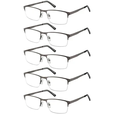 Imagen de Eyecedar Amcedar 5 pack Gafas de Lectura Hombres Estilo marco Rectangular Acero Inoxidable Materiales Metal Bisagras Resorte incluye sol +1.50