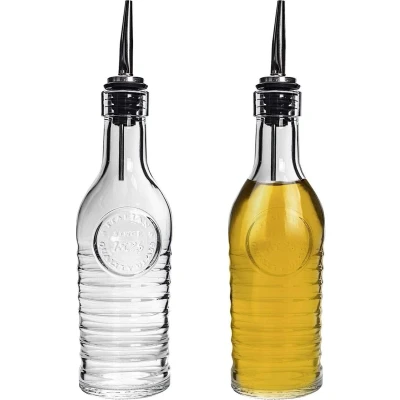 Imagen de Bormioli Rocco Botellas de cristal Officina 1825 para aceite oliva/vinagre Boquilla vertedora acero inoxidable 268 ml Lote 2