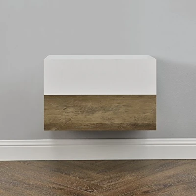 Imagen de Set de 2 Mesitas Noche Pared con cajón Apariencia Madera/Blanco Mate 46x30x15cm