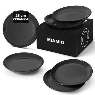 Imagen de MIAMIO Set de Plato/Plato Cena Vajilla Cerámica Gres Colección Le Papillon (Negro, 26 cm)