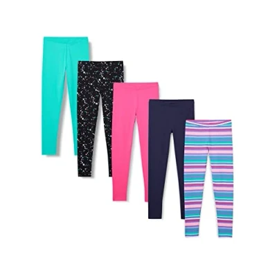 Imagen de Amazon Essentials Leggings Niña, Pack de 5, Azul Marino/Negro Estrellas/Rayas/Rosa/Verde Agua, 3 años
