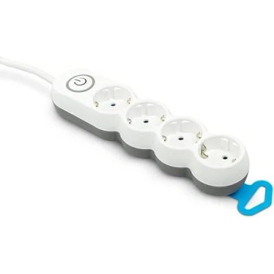 Imagen de Garza Base múltiple con 4 enchufes, Cable de 1.4 Metros, Enchufe Plano, Interruptor, Protección Infantil, Blanco