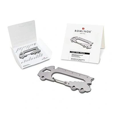 Imagen de Artículo de regalo: herramienta llave Rominox, camión, 22 funciones, llavero multifunción acero inoxidable, incluye descripción funcionamiento